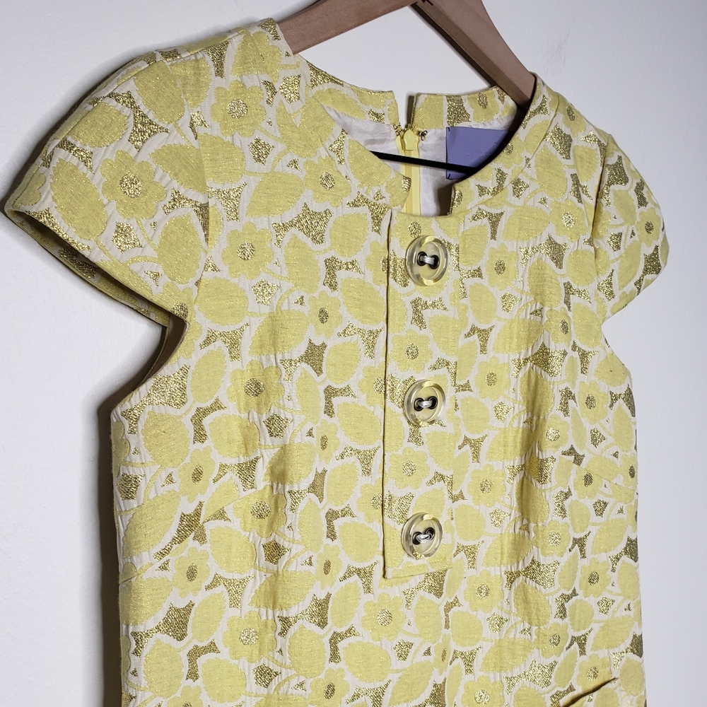 Vera Wang Dress Yellow Gold 4 Shift Brocade Mod - Picture 2 of 11